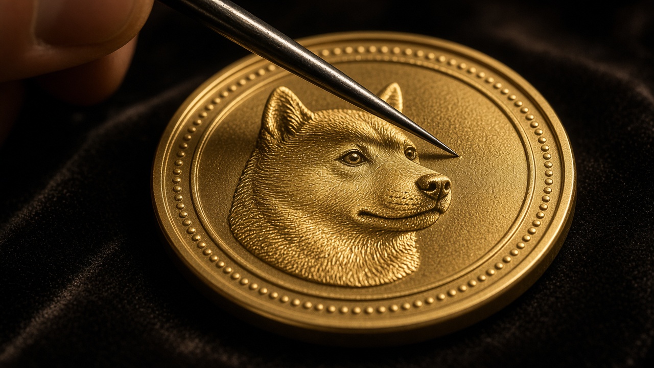 Macro photograph of a gold coin being inscribed with a jeweler’s needle