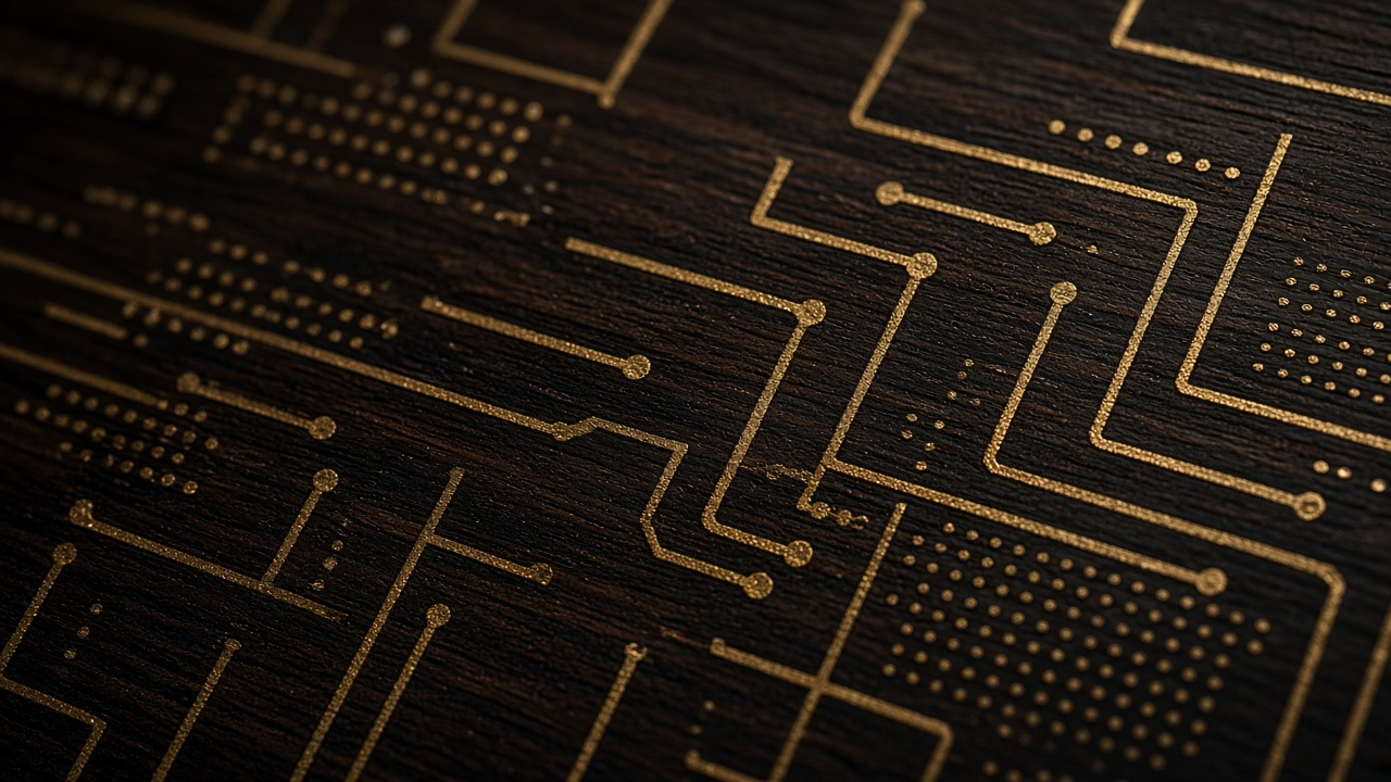 Gold inlay on dark wood